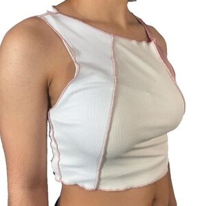 Cream White Pink Ribbed Cropped sleeveless tank Shein top